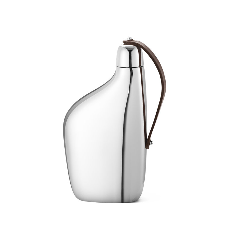 Mirror Polished Stainless Steel Hip Flask with Leather Strap