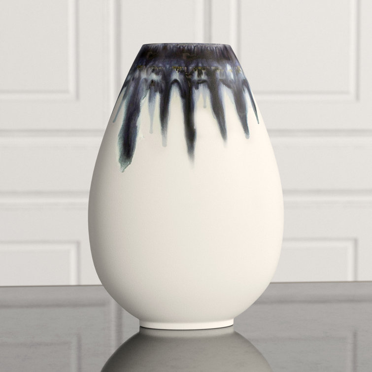 Elegant Porcelain Table Vase with Hand-Painted Blue and Yellow Drip