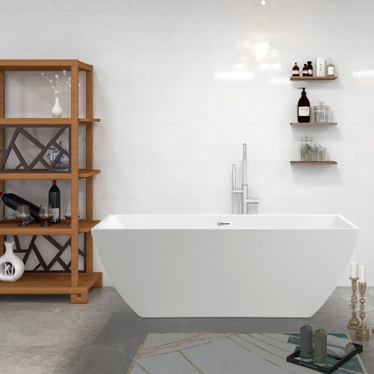White Acrylic Freestanding Soaking Bathtub 59"