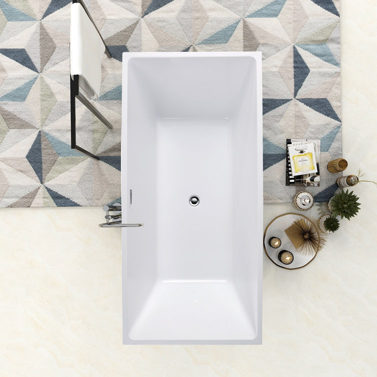 White Acrylic Freestanding Soaking Bathtub 59"