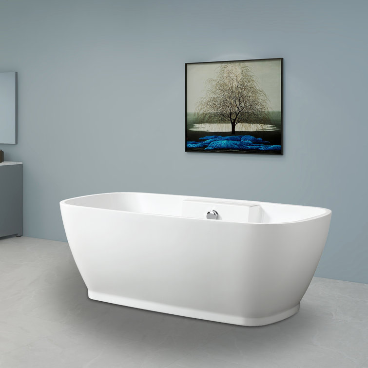 67" White Acrylic Freestanding Soaking Bathtub