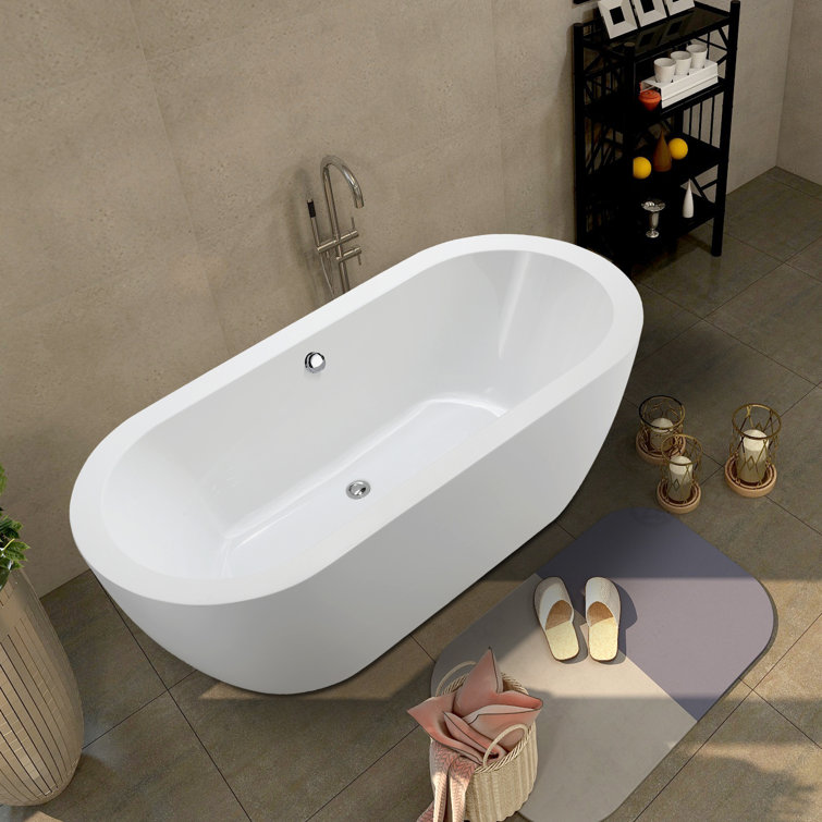 68" White Freestanding Acrylic Soaking Bathtub