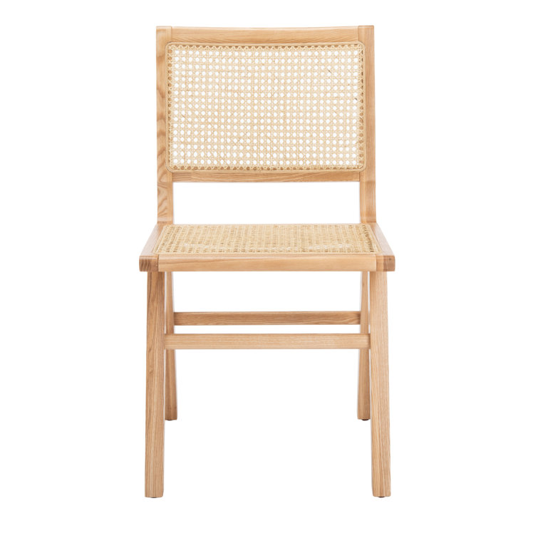 Hattie Natural Brown Wood and Woven Cane Side Chair, Set of 2
