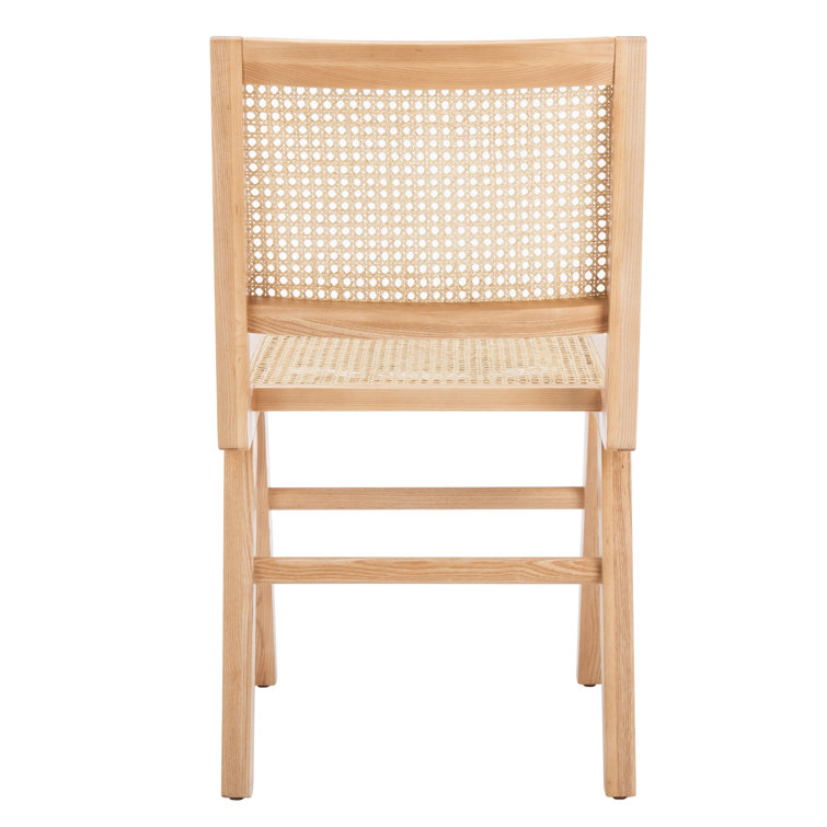 Hattie Natural Brown Wood and Woven Cane Side Chair, Set of 2