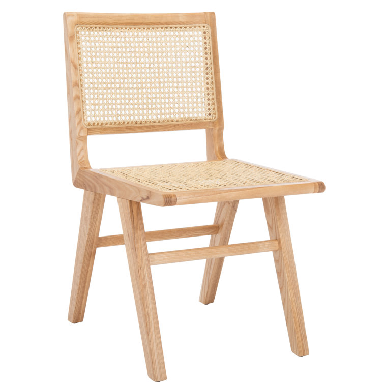 Hattie Natural Brown Wood and Woven Cane Side Chair, Set of 2