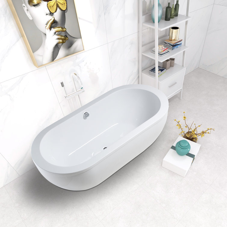 71" White Acrylic Freestanding Soaking Bathtub