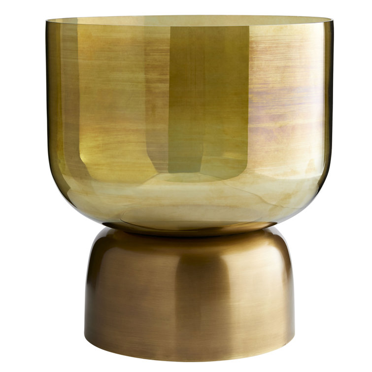 Burnt Smoke Luster Glass Vase with Brass Trim