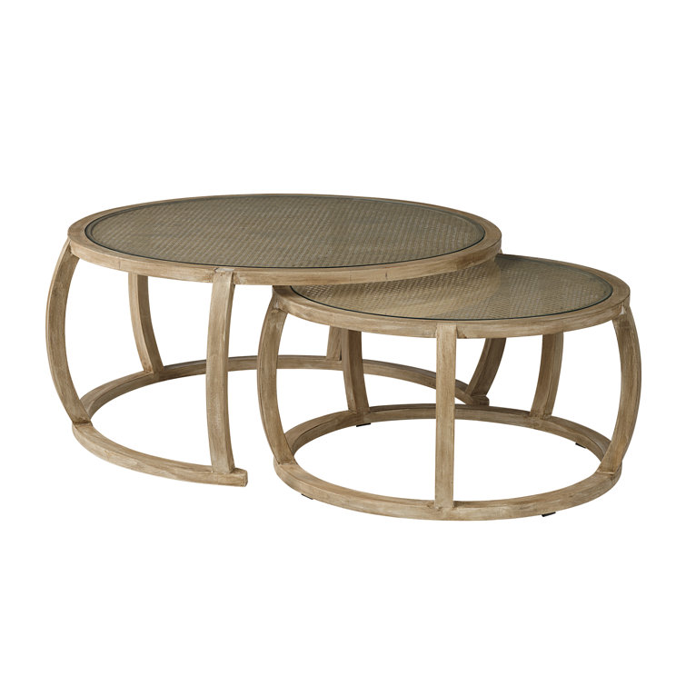Hubbard Round Wood and Glass Nesting Coffee Table Set