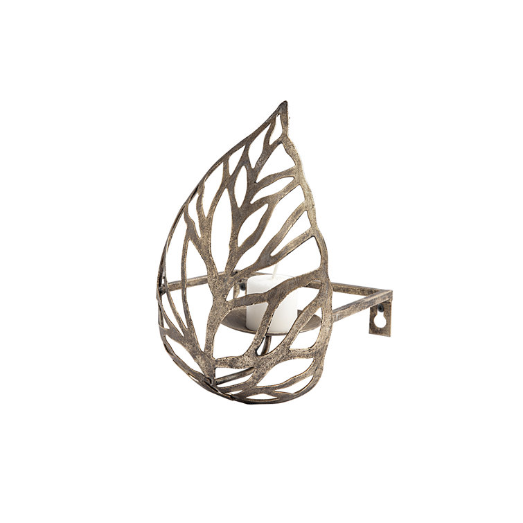 Antiqued Bronze Champagne Leaf Wall Candle Holder