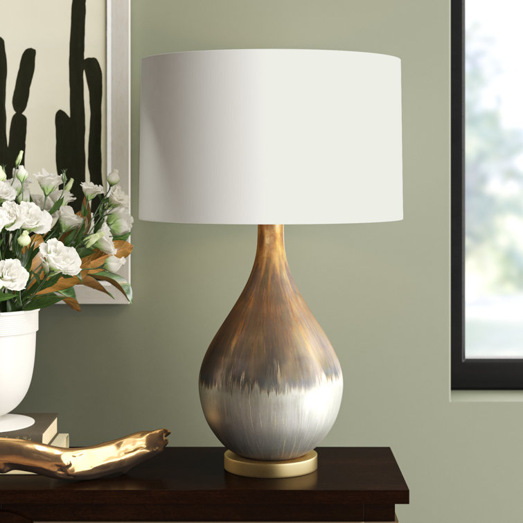 32" Bronze Mercury Glass Table Lamp with Linen Shade