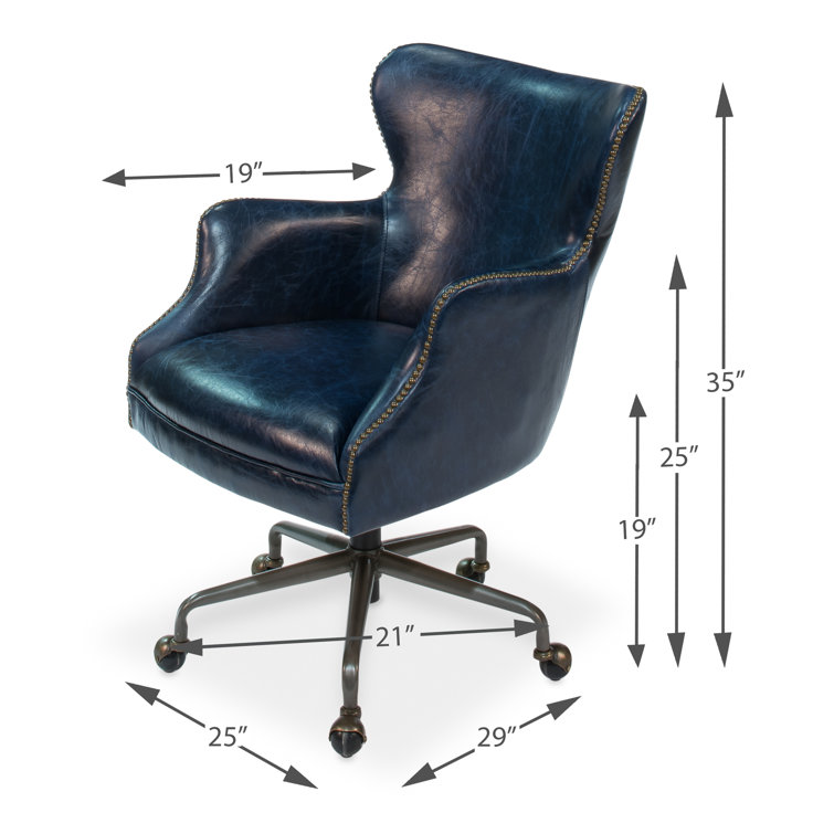 Chateau Blue Leather Swivel Arm Chair with Metal Base