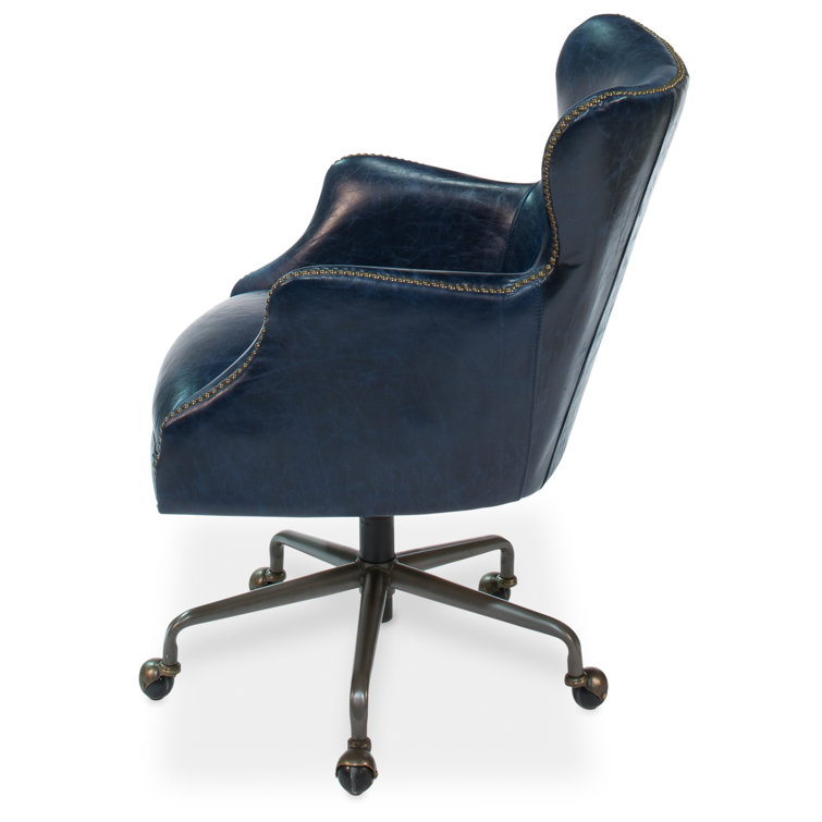 Chateau Blue Leather Swivel Arm Chair with Metal Base