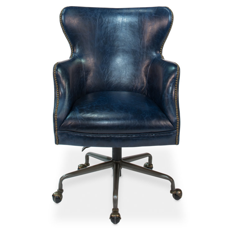 Chateau Blue Leather Swivel Arm Chair with Metal Base
