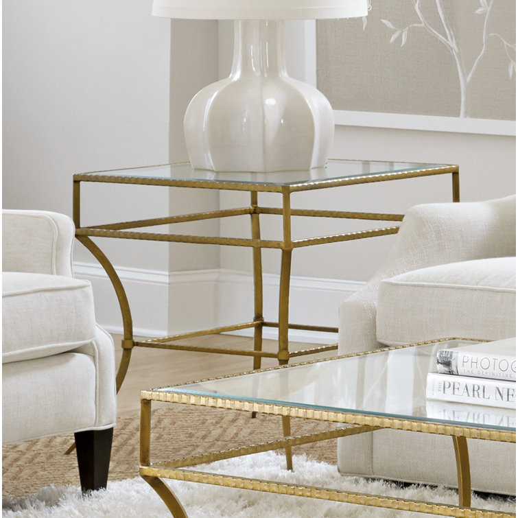 Gold Rectangular Glass Top End Table