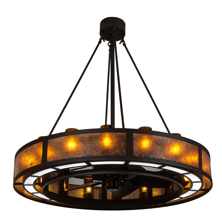 Meyda Timeless Bronze 48" Craftsman Chandel-Air with Amber Mica Glass