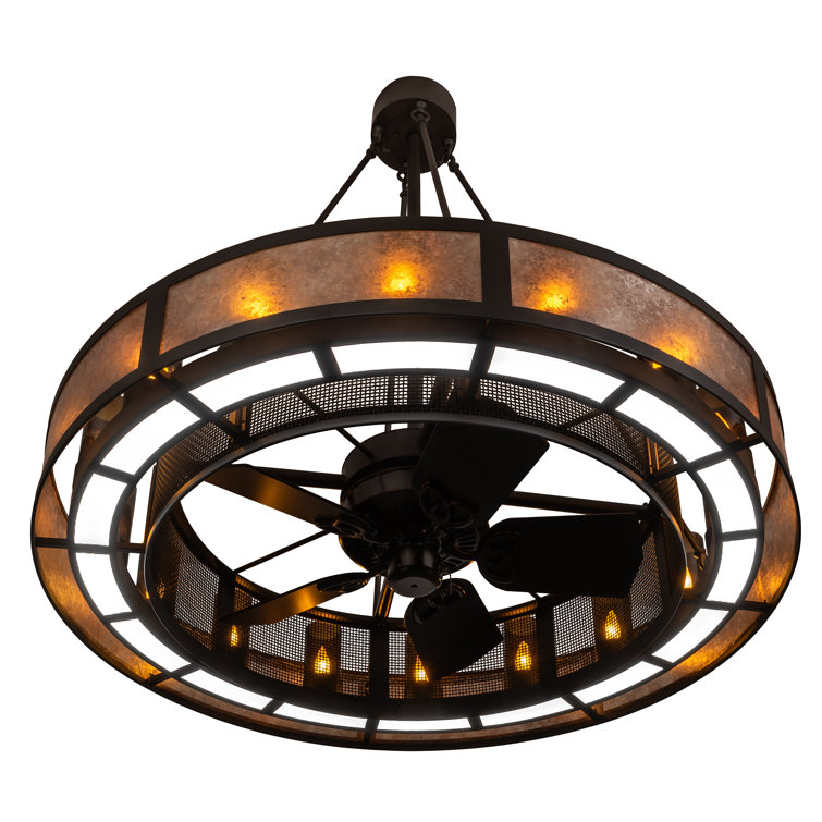 Meyda Timeless Bronze 48" Craftsman Chandel-Air with Amber Mica Glass