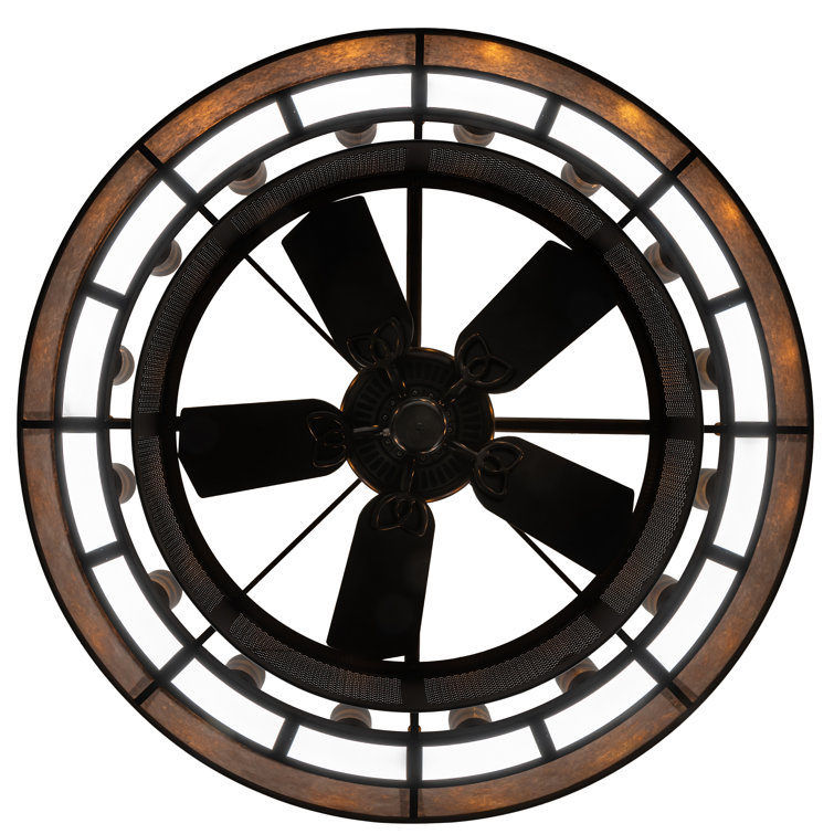 Meyda Timeless Bronze 48" Craftsman Chandel-Air with Amber Mica Glass