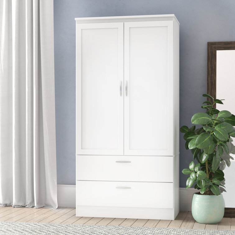 Pure White Transitional Wardrobe Armoire with Mirror