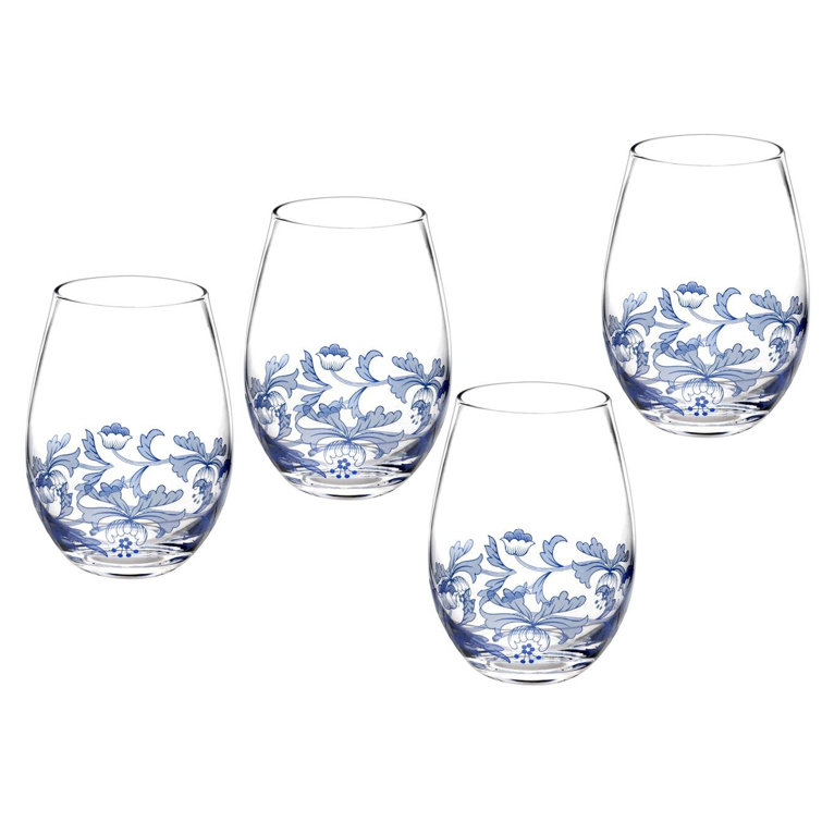 Spode Blue Italian 19 oz Stemless Wine Glass Set