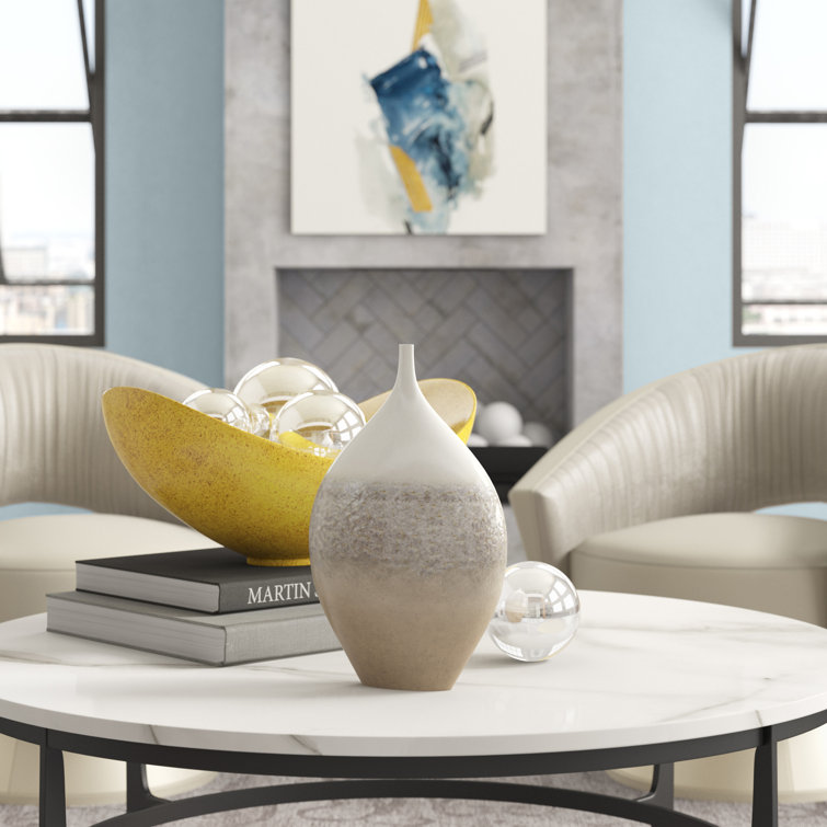Ivory and Gray Ceramic Teardrop Vase