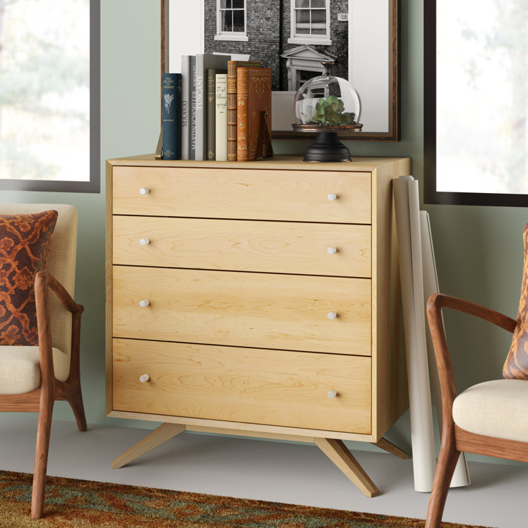 Astrid Mid-Century 4-Drawer Saddle Cherry Dresser with Silver Handles