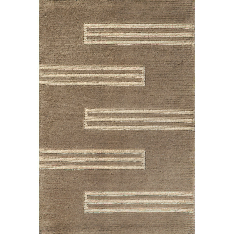 Loomed Stripes Cream & Taupe Hand-Knotted Wool Rug 4' x 6'