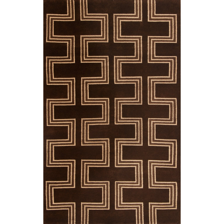 Dusk Geometric Maze Hand-Knotted Wool Area Rug 5' x 8'