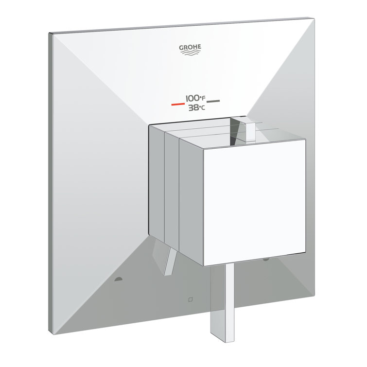 Modern Chrome Wall-Mounted Thermostatic Shower Trim with Lever