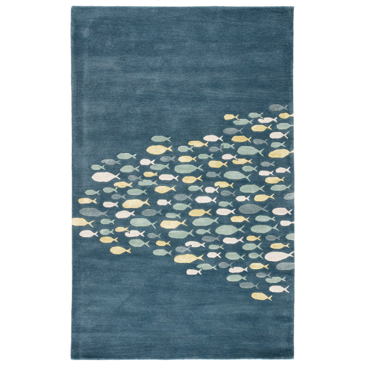 Coastal Resort Schooled Hand-Tufted Wool Blend Blue Area Rug 8'x11'