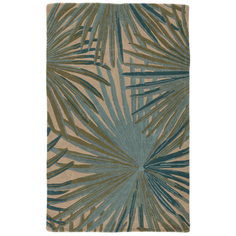 Palmetto Tropical Bliss Hand-Tufted Blue Wool Rectangular Rug