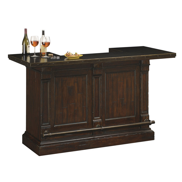 Rustic Antique Metal Top 70" Brown Hardwood Wine Bar