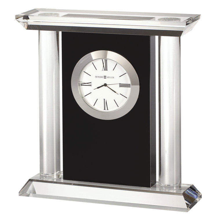 Elegant Black and Silver Crystal Table Clock with Quartz Movement