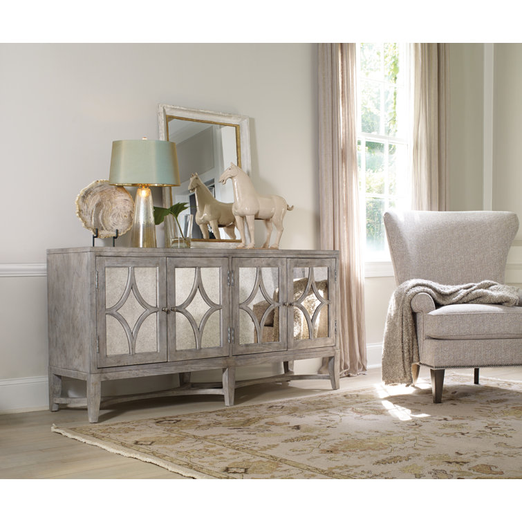 Gray Mirrored Wood Transitional Sideboard with Storage