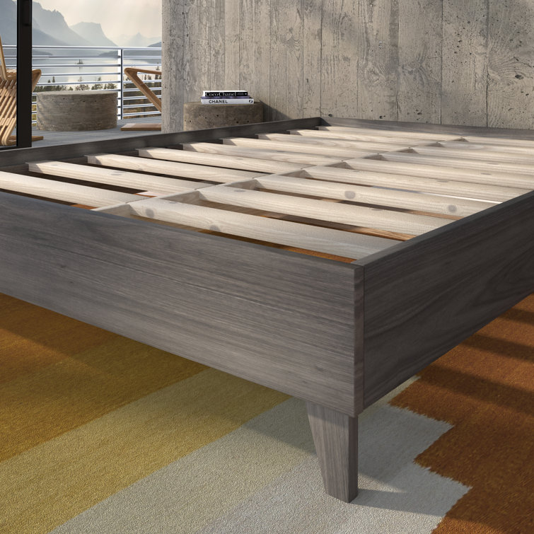 Natural Pine Queen Platform Bed Frame with Slats