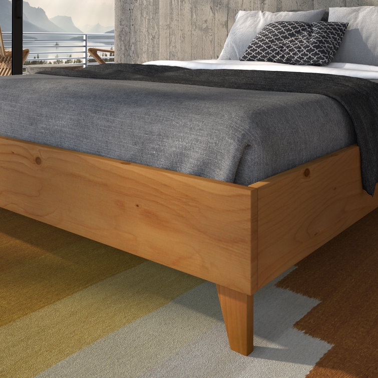 Natural Pine Queen Platform Bed Frame with Slats