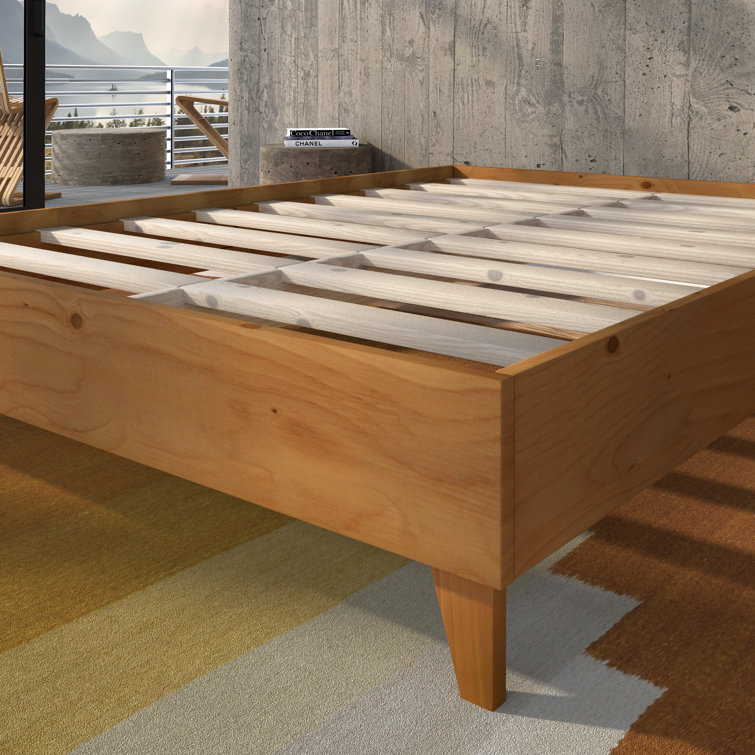 Natural Pine Queen Platform Bed Frame with Slats