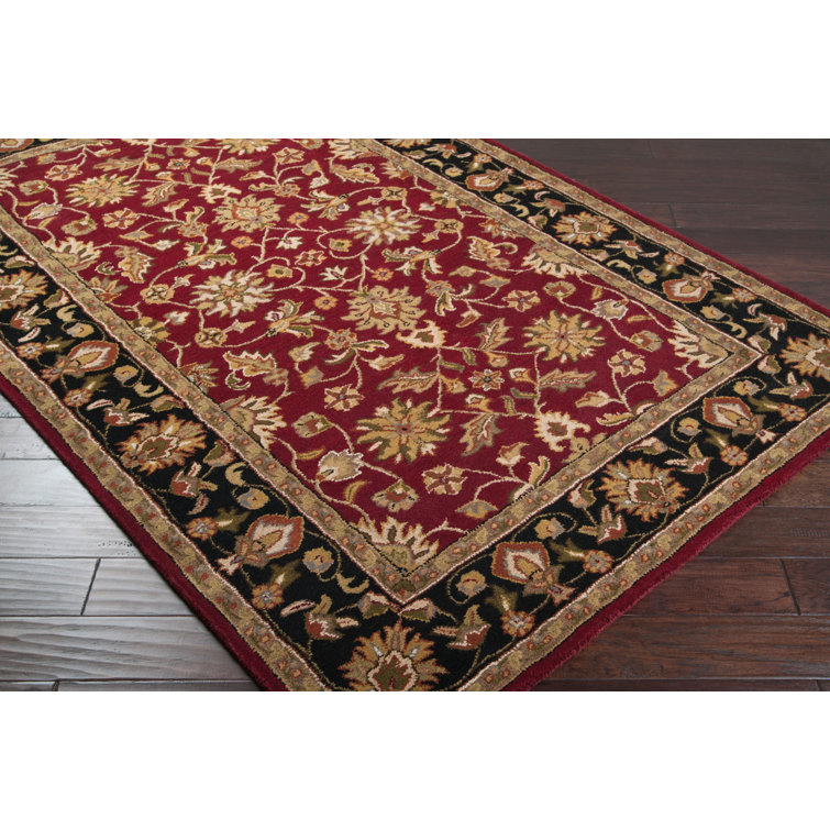 Handmade Black and Garnet Red Wool 6' x 9' Tufted Rug
