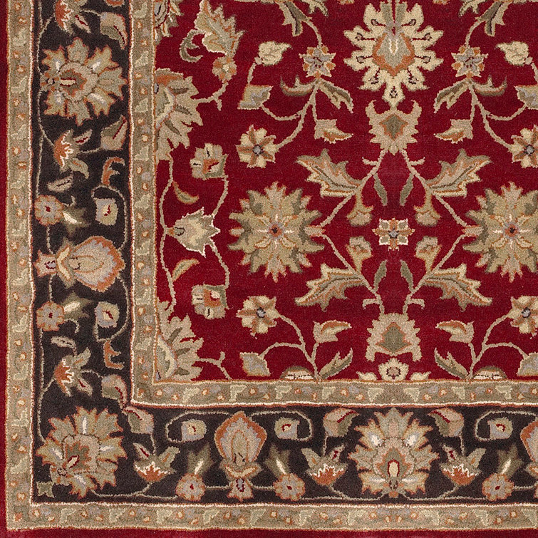 Handmade Black and Garnet Red Wool 6' x 9' Tufted Rug