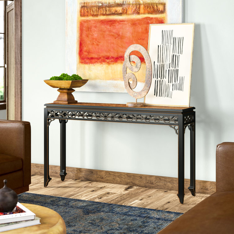 60'' Gold and Burl Wood Console Table