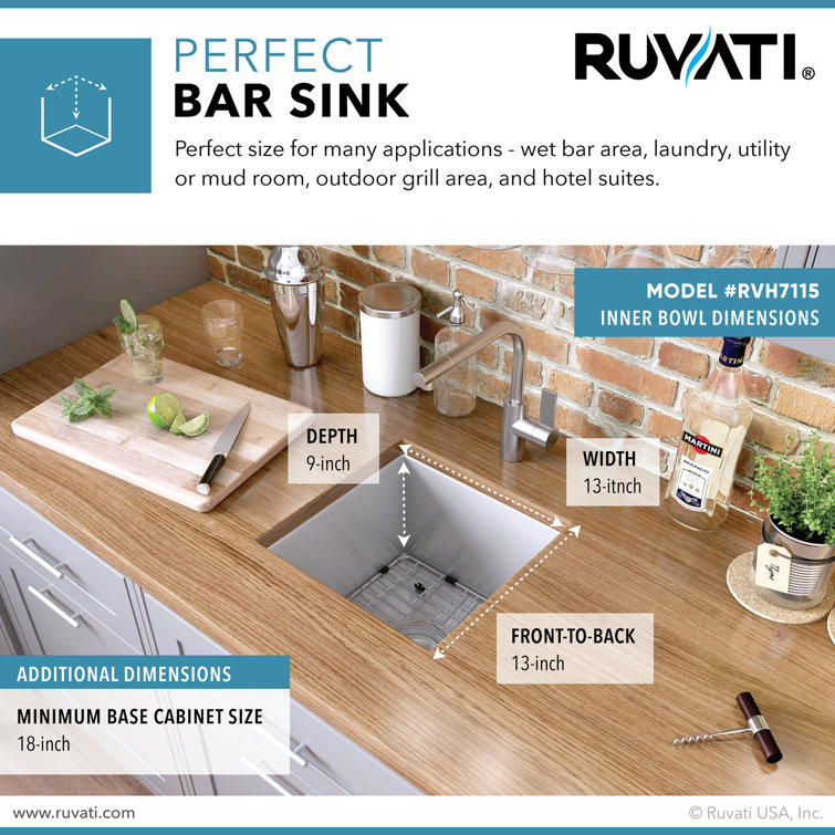 Ruvati 15" Stainless Steel Undermount Bar Prep Sink