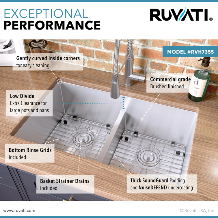 Ruvati 30-inch Stainless Steel Low-Divide Double Bowl Kitchen Sink