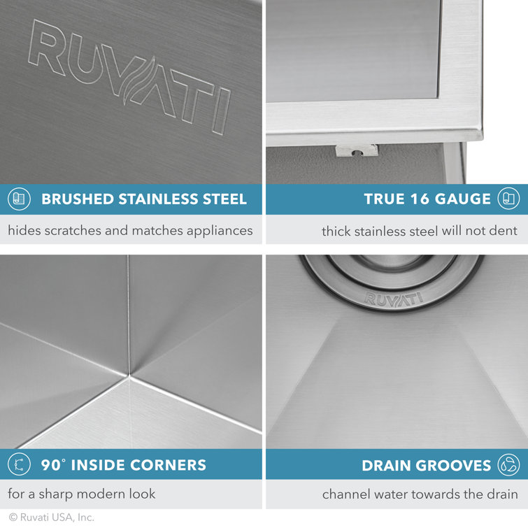 Ruvati 15" Brushed Stainless Steel Drop-In Bar Sink