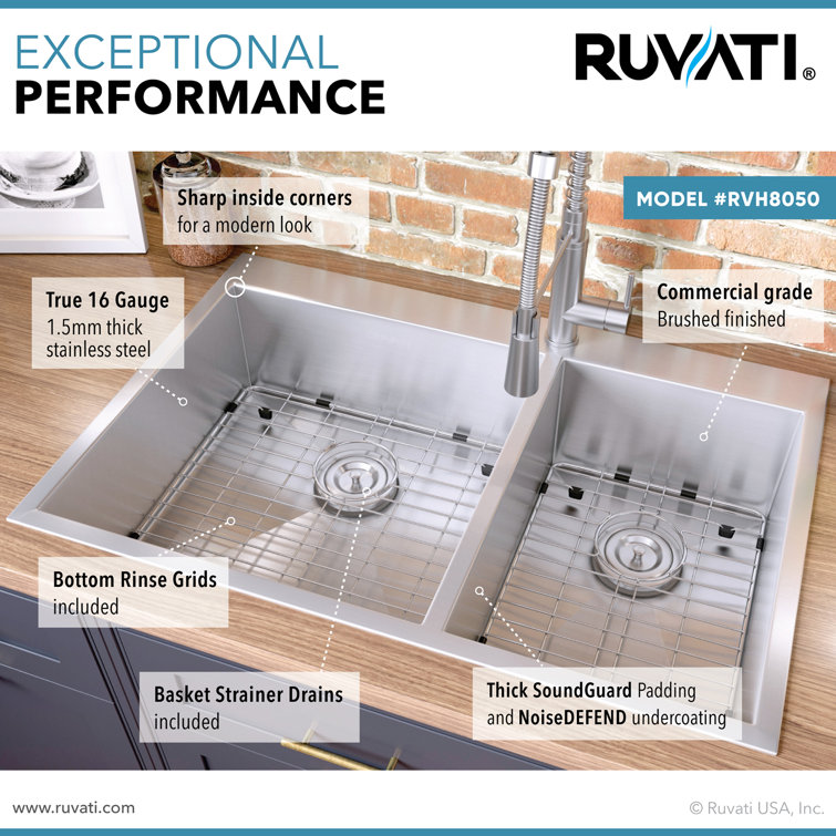 Ruvati 33" Stainless Steel Double Bowl Kitchen Sink