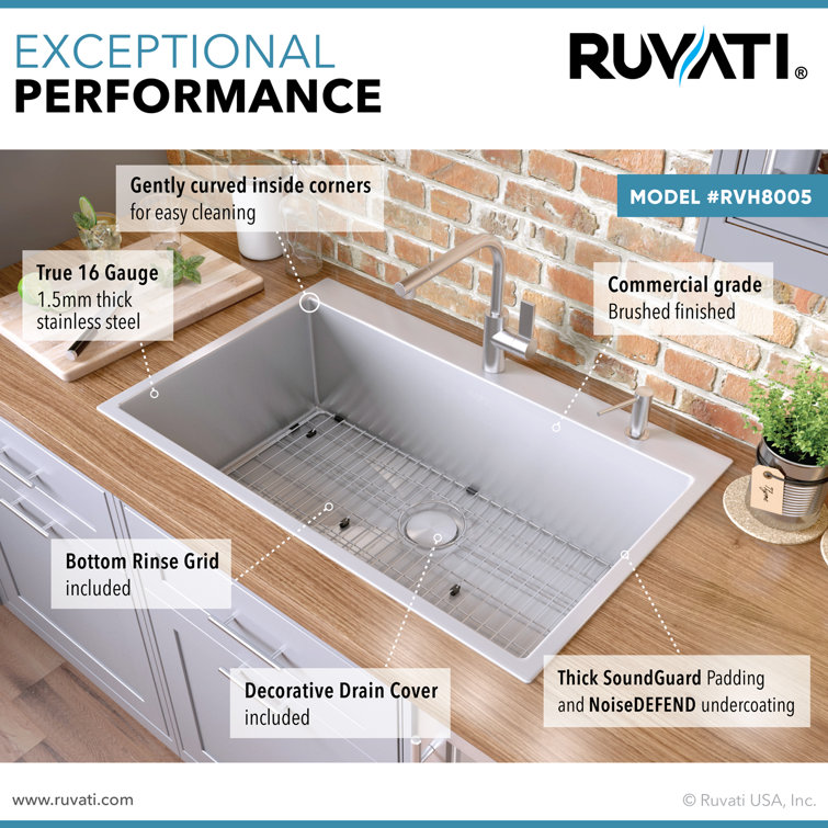 Ruvati 33" x 22" Stainless Steel Topmount Kitchen Sink with Satin Finish