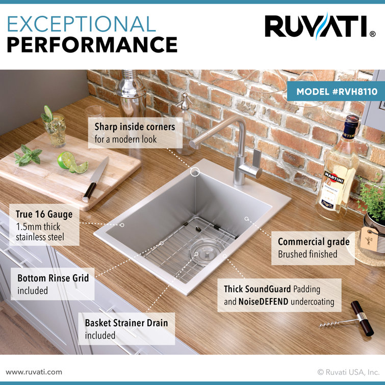 Ruvati 15 x 20 Inch Stainless Steel Drop-In Bar Prep Sink