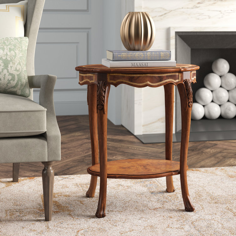 Oxford Swirl Walnut & Mahogany Round End Table with Metal Accents