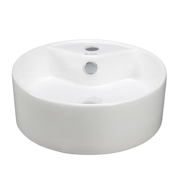Elanti 15'' White Porcelain Circular Bathroom Sink