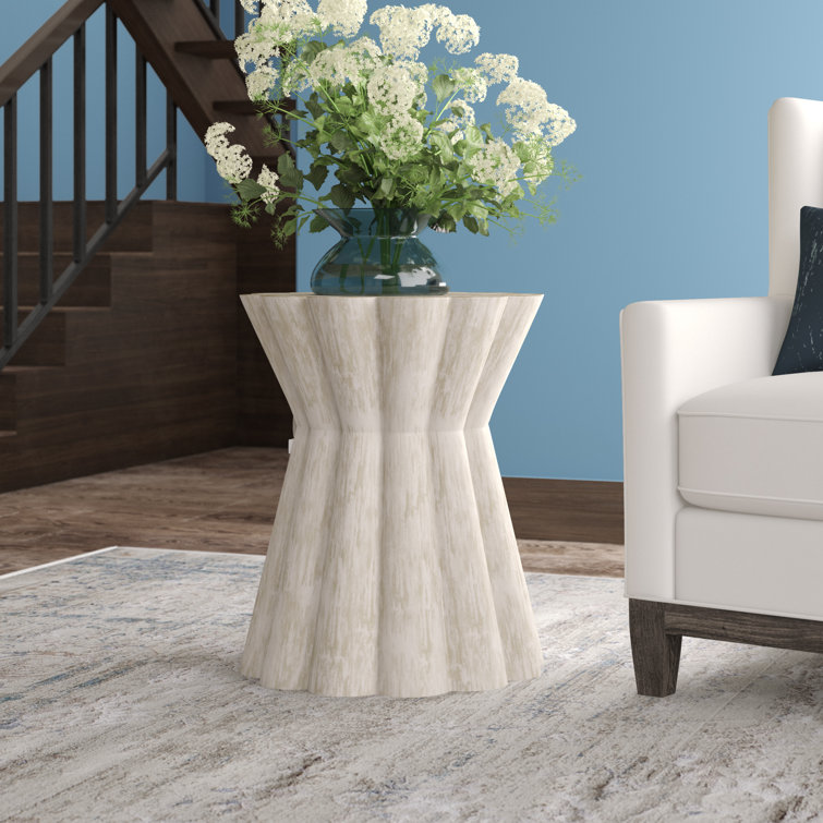 Contemporary White Wood & Glass 24" Round Side Table