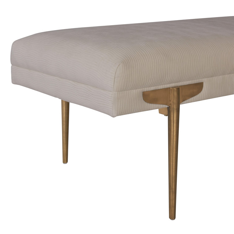 Brno Glamorous White Velvet & Gold Metal Accent Bench