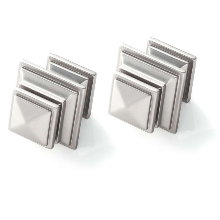 Square Satin Nickel Cast Steel Curtain Rod Finials Set